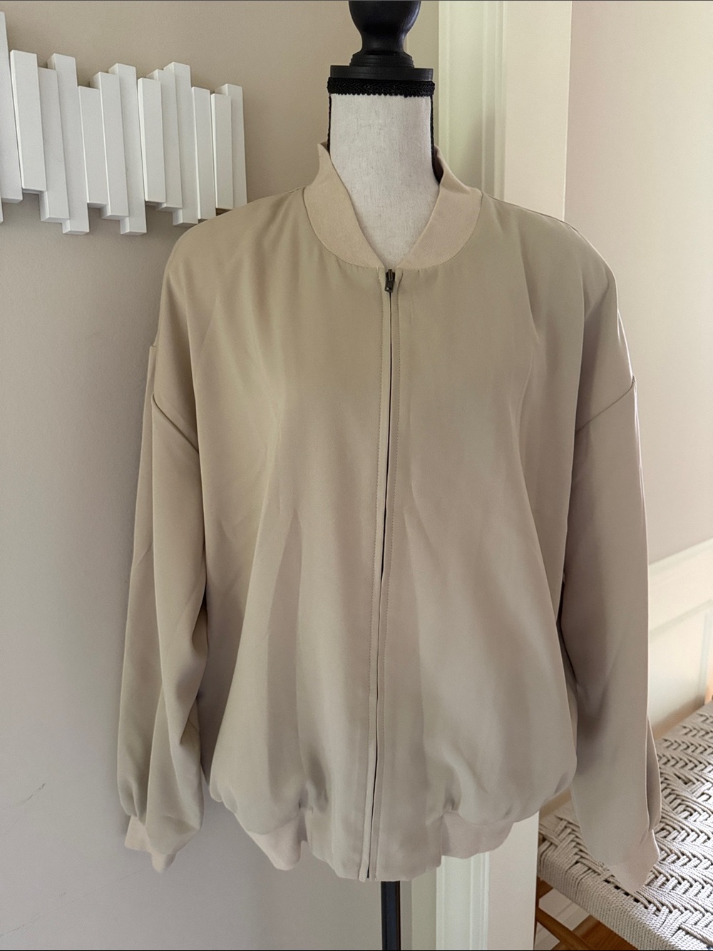Vintage Haley Golf Bomber Jacket Cream Tan Full Zip Lightweight 90s Oversized